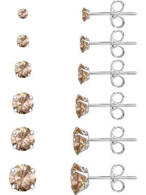 Women's 6 Pairs Champagne 3-8mm Hypoallergenic Stainless Steel Stud Earrings Set
